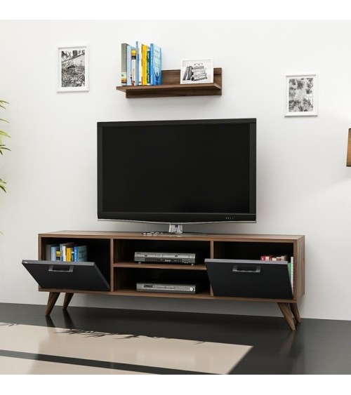 Ensemble meuble TV HORUS 120 cm bois et gris