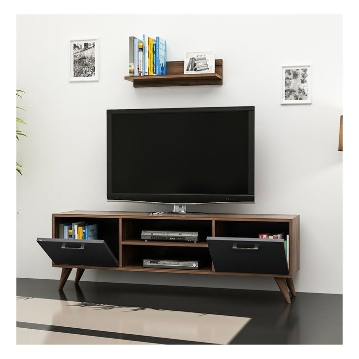 Ensemble meuble TV HORUS 120 cm bois et gris Ensemble meuble TV HORUS 120 cm bois et gris