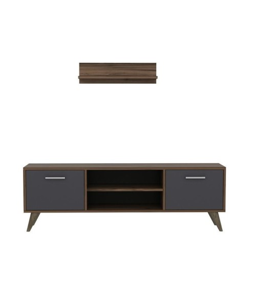 Ensemble meuble TV HORUS 120 cm bois et gris