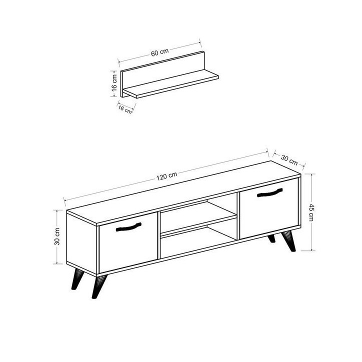 Ensemble meuble TV HORUS 120 cm bois et gris Ensemble meuble TV HORUS 120 cm bois et gris