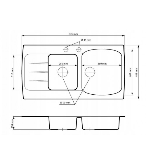 Lavello doppio LEZIA 92x48 cm Nero con miscelatore