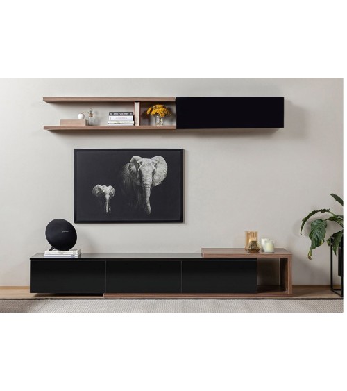Ensemble meuble TV ALBACATE 180 cm bois et noir