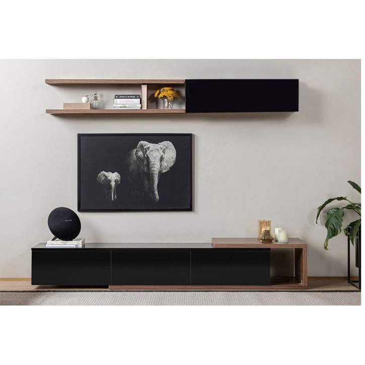 Ensemble meuble TV ALBACATE 180 cm bois et noir