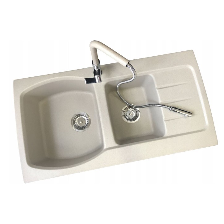 Evier Double LEZIA 92x48 cm Sable avec mitigeur