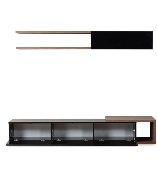 Ensemble meuble TV ALBACATE 180 cm bois et noir
