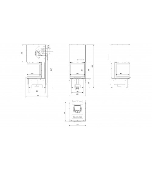 Inserto para chimenea de leña 3 lados acristalados y puerta de guillotina 10 kW NOLWENN