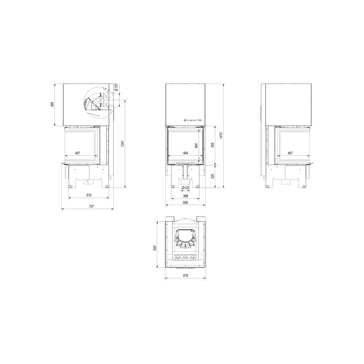 Inserto para chimenea de leña 3 lados acristalados y puerta de guillotina 10 kW NOLWENN Inserto para chimenea de leña 3 lados acristalados y puerta de guillotina 10 kW NOLWENN