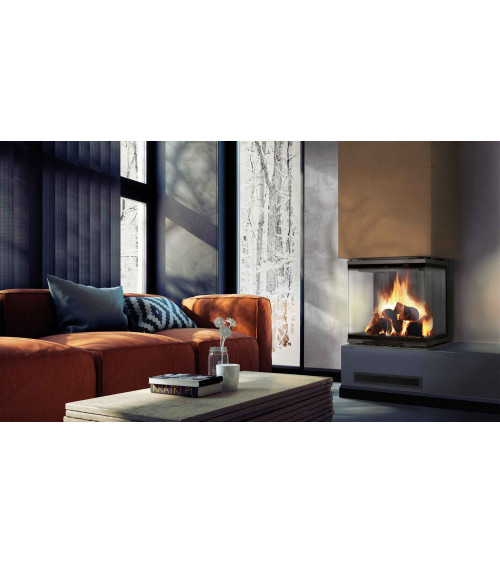 Inserto para chimenea de leña 3 lados acristalados y puerta de guillotina 10 kW NOLWENN