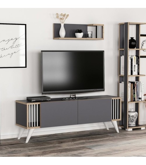 Ensemble meuble TV TESLI 120 cm Anthracite