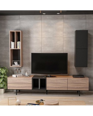 Ensemble meuble TV DIANY 195 cm bois et noir
