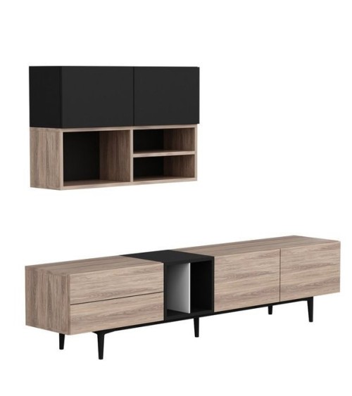Ensemble meuble TV DIANY 195 cm bois et noir