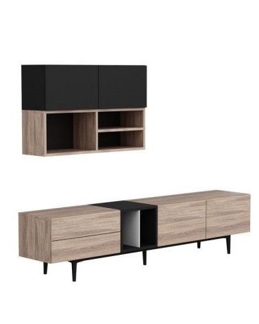 Ensemble meuble TV DIANY 195 cm bois et noir