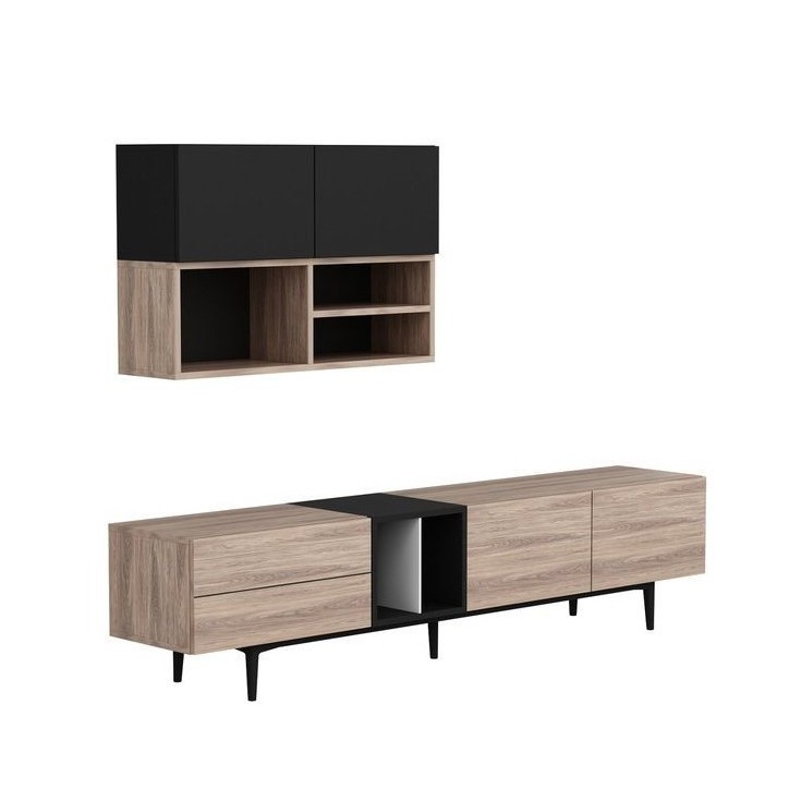 Ensemble meuble TV DIANY 195 cm bois et noir