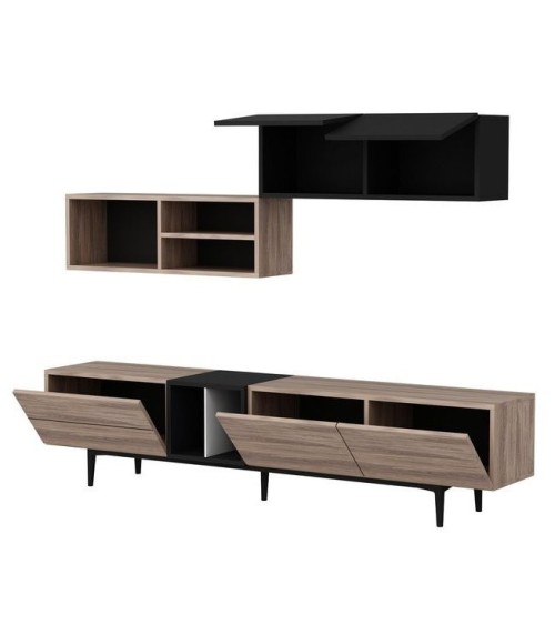 Ensemble meuble TV DIANY 195 cm bois et noir