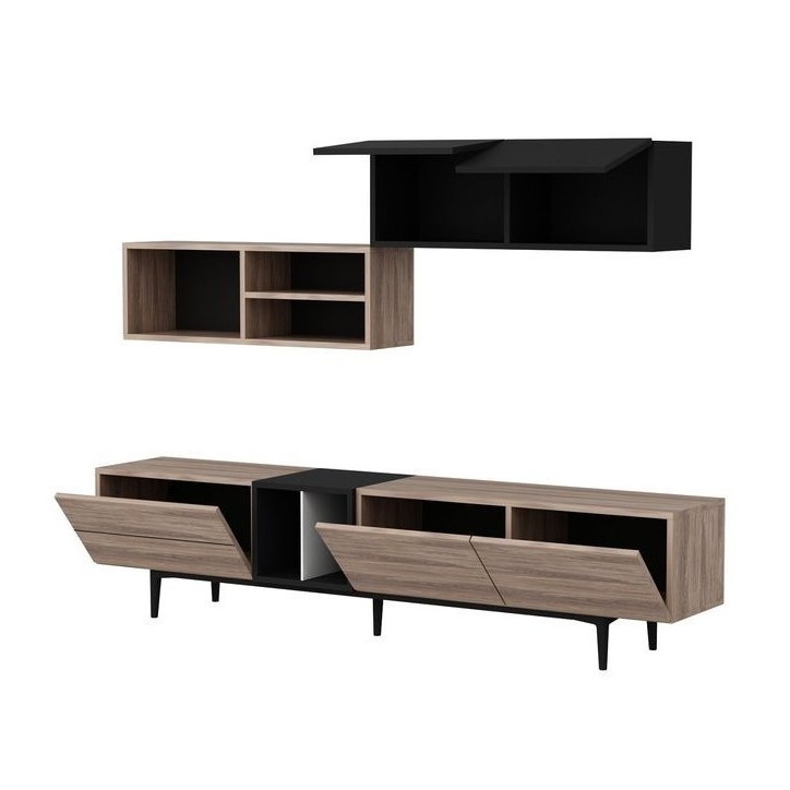 Ensemble meuble TV DIANY 195 cm bois et noir