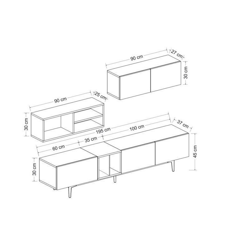Ensemble meuble TV DIANY 195 cm bois et noir