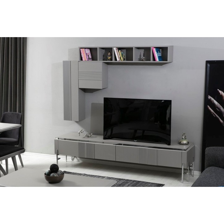 Ensemble meuble TV ALYA 220 cm gris