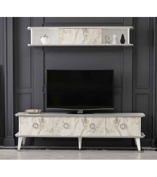 Ensemble meuble TV MARBRE Blanc brillant