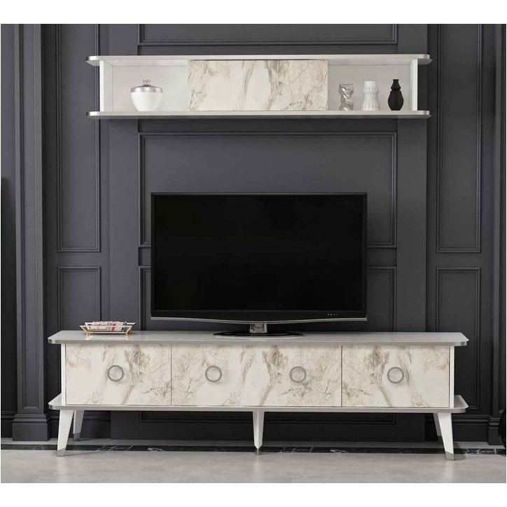 Ensemble meuble TV MARBRE Blanc brillant