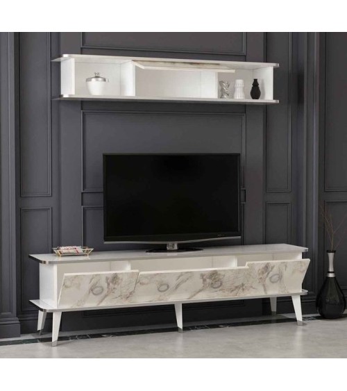 Ensemble meuble TV MARBRE Blanc brillant