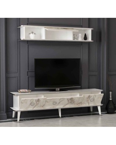 Ensemble meuble TV MARBRE Blanc brillant