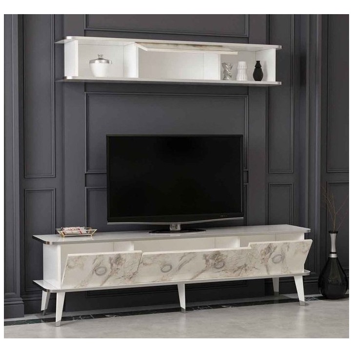 Ensemble meuble TV MARBRE Blanc brillant