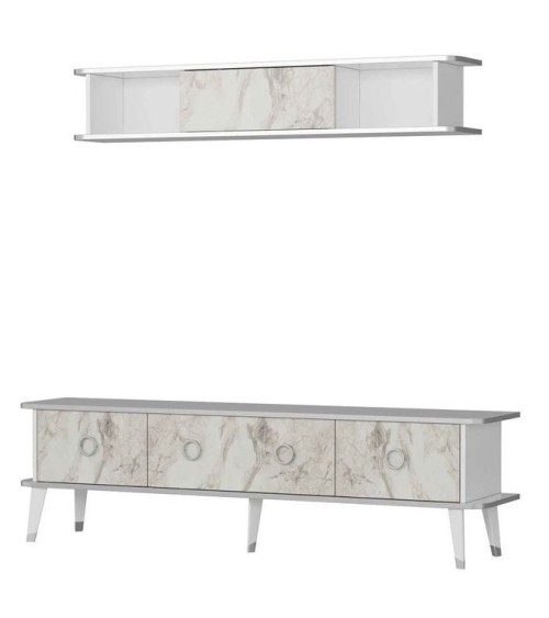 Ensemble meuble TV MARBRE Blanc brillant