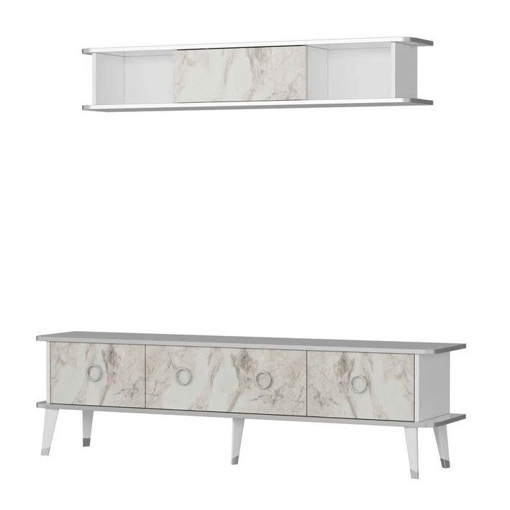 Ensemble meuble TV MARBRE Blanc brillant