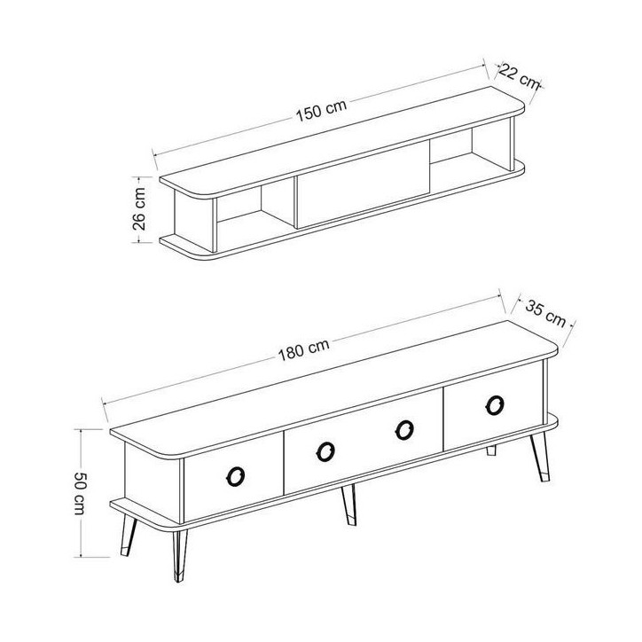 Ensemble meuble TV MARBRE Blanc brillant