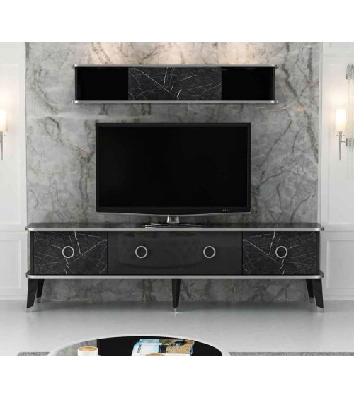 Ensemble meuble TV MARBRE 180 cm Noir brillant