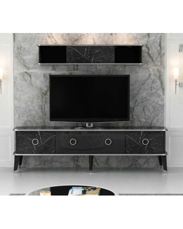 Ensemble meuble TV MARBRE 180 cm Noir brillant