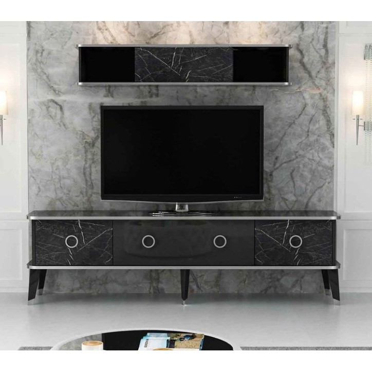 Ensemble meuble TV MARBRE 180 cm Noir brillant
