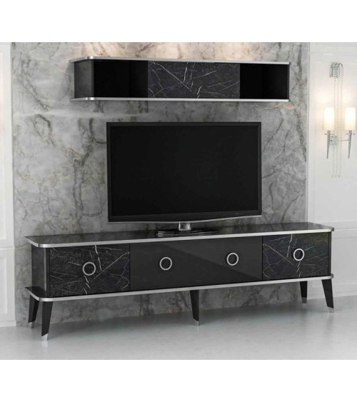 Ensemble meuble TV MARBRE 180 cm Noir brillant