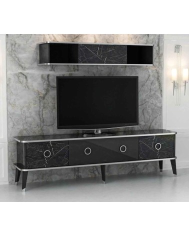 Ensemble meuble TV MARBRE 180 cm Noir brillant