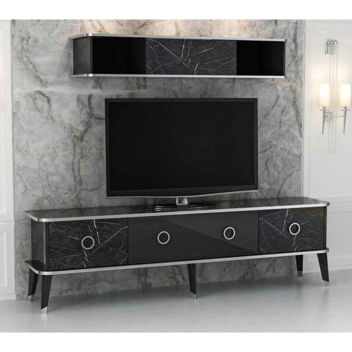 Ensemble meuble TV MARBRE 180 cm Noir brillant