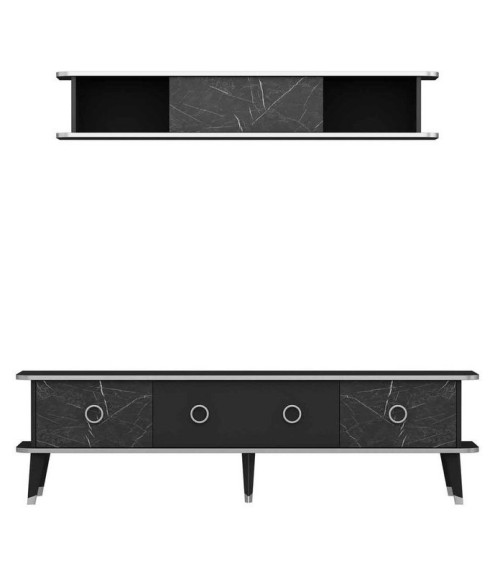 Ensemble meuble TV MARBRE 180 cm Noir brillant