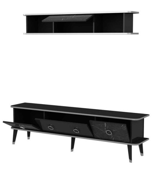 Ensemble meuble TV MARBRE 180 cm Noir brillant