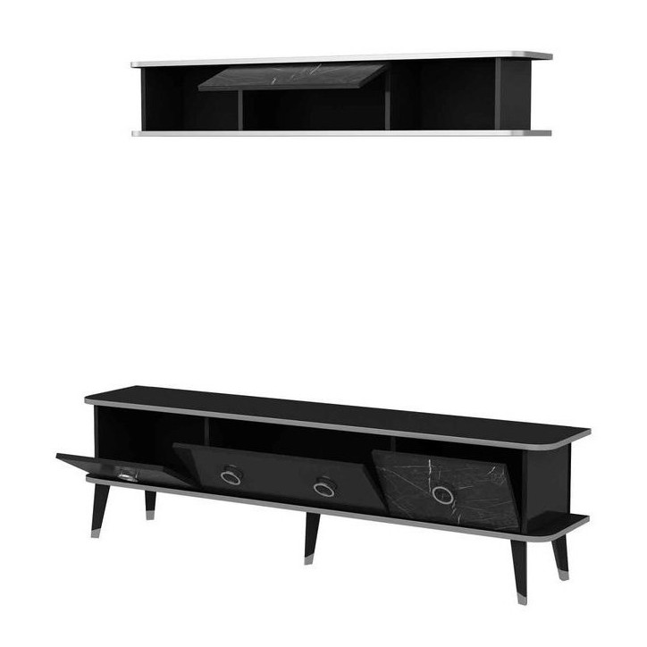 Ensemble meuble TV MARBRE 180 cm Noir brillant