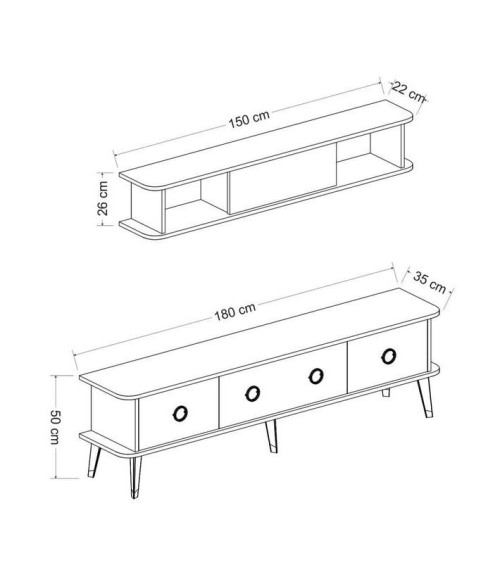 Ensemble meuble TV MARBRE 180 cm Noir brillant