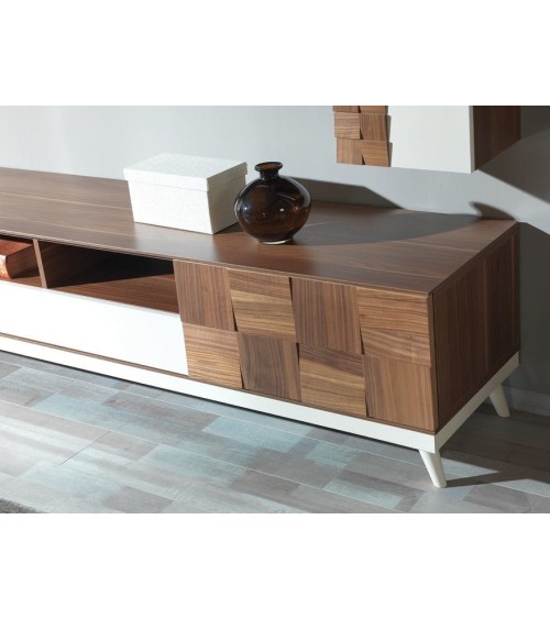 Ensemble meuble TV BERRAK 240 cm Noyer et blanc