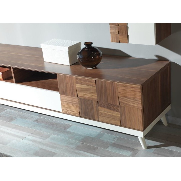 Ensemble meuble TV BERRAK 240 cm Noyer et blanc