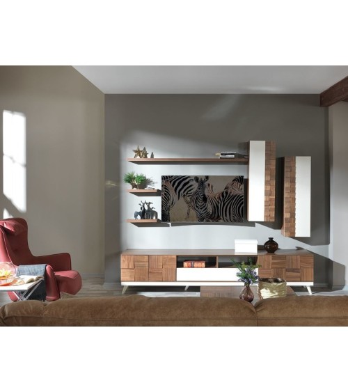 Ensemble meuble TV BERRAK 240 cm Noyer et blanc