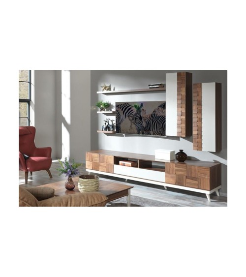 Ensemble meuble TV BERRAK 240 cm Noyer et blanc