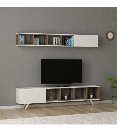 Ensemble meuble TV DORUK BLANC - NOYER 180 cm