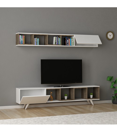 Ensemble meuble TV DORUK BLANC - NOYER 180 cm