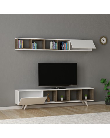 Ensemble meuble TV DORUK BLANC - NOYER 180 cm