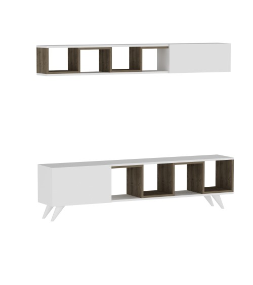 Ensemble meuble TV DORUK BLANC - NOYER 180 cm