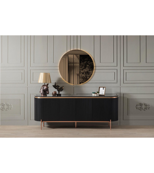 Comedor completo ADAGE con 2 sillas y 1 banco negro y cobre metal