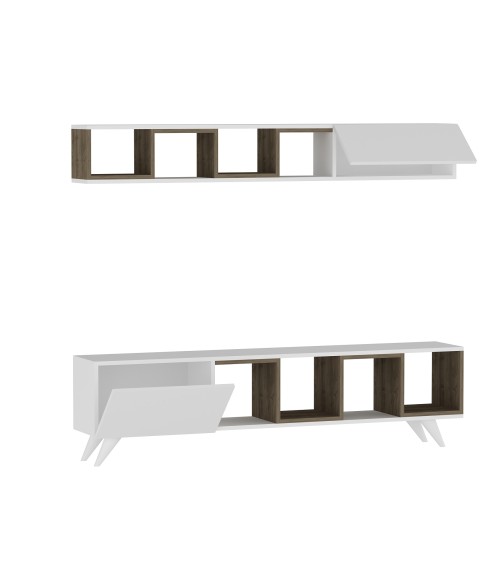 Ensemble meuble TV DORUK BLANC - NOYER 180 cm