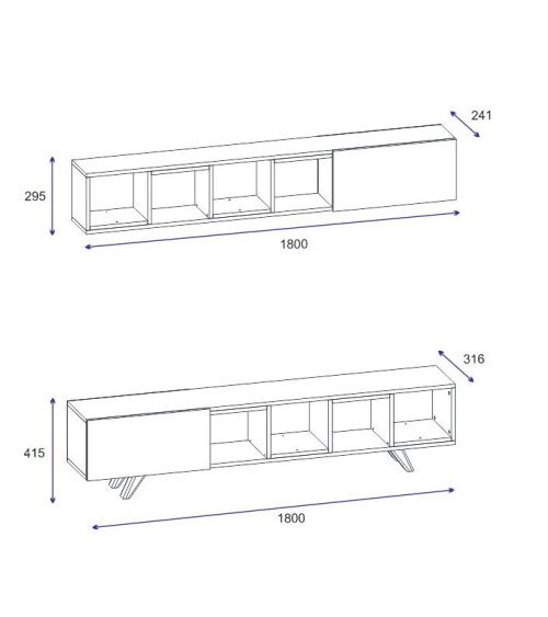 Ensemble meuble TV DORUK BLANC - NOYER 180 cm